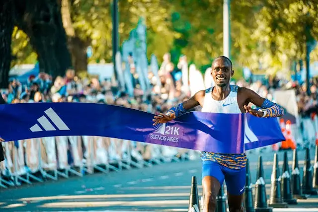 Runner running towards the finish line